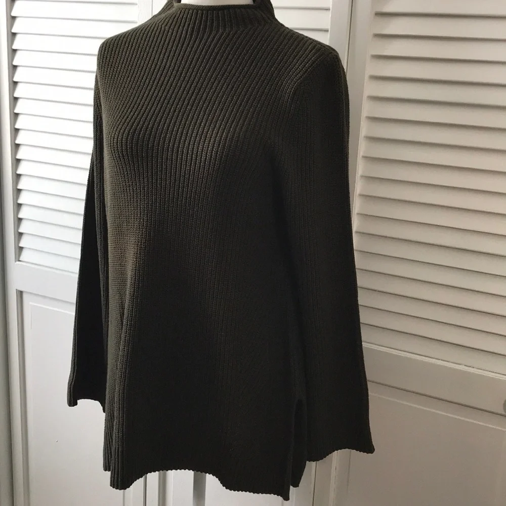 STYLE & CO. Olive Green Ribbed Mock-Neck Tunic Sweater Size Large